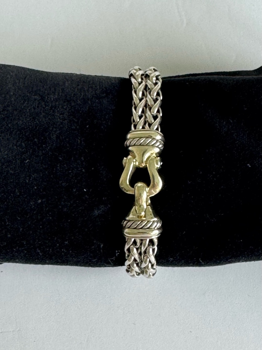 David Yurman 925 Silver/14k gold Double Wheat Buckle Bracelet purple side stones